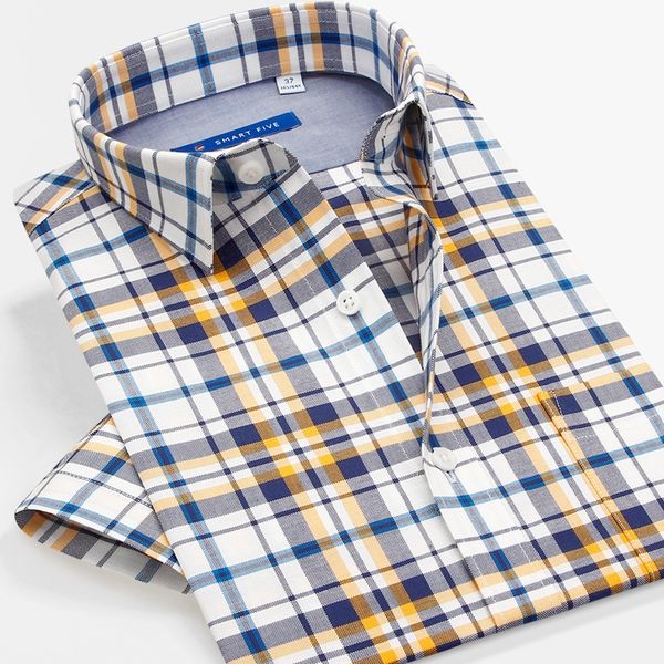 

smart five shirts men casual plaid male short sleeve shirt 2020 summer new camisa masculina brand clothes imported shirts, White;black