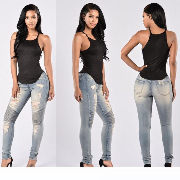 

lady stretch ripped skinny jeans womens high waisted slim fit denim pants slim denim straight biker skinny ripped jeans ljja2403, Blue