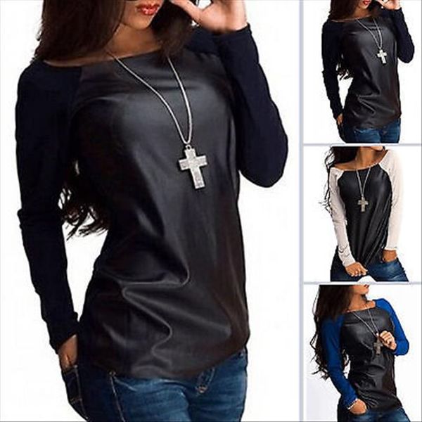 

coat new womens scoop neck jumper long sleeve clothing women leather casual tee blouse shirts outwear, White