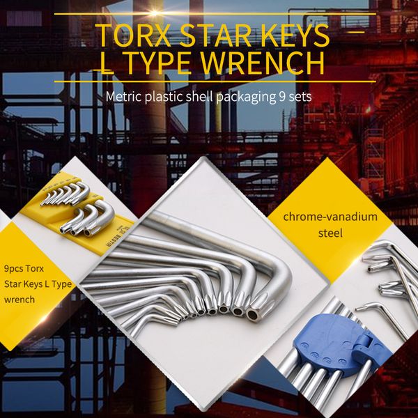 

qhtitec torx star keys tool l type 9pcs hex wrench screwdriver set hexagon spanner universal ball end repairing hand tools