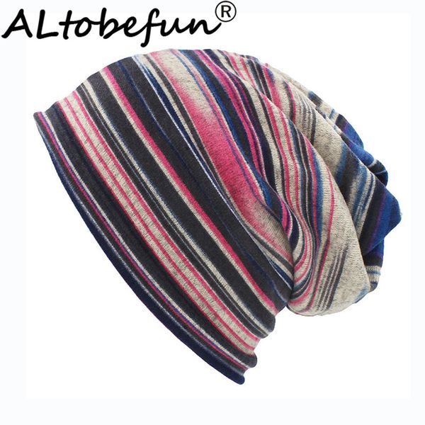 

beanie/skull caps lovingsha autumn winter striped design thin skullies beanies women hats for men fashion feminino multifunction scarf bht10, Blue;gray