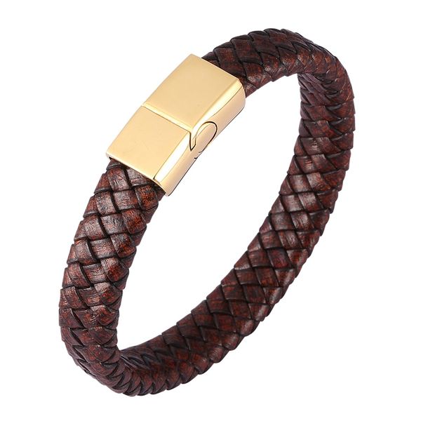 

vintage men jewelry brown braided leather wrist bracelet stainless steel magnetic buckle trendy mens bracelets bangles sp0450, Red;blue