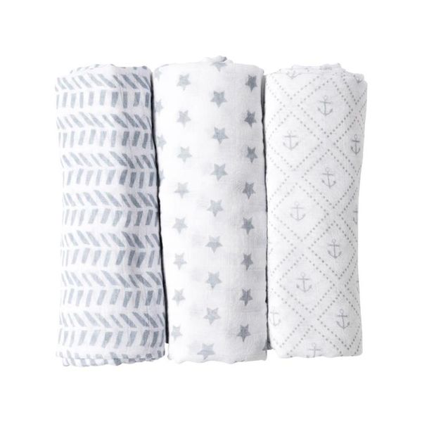 

baby muslin blanket swaddle for baby cotton blanket, Slivery;white