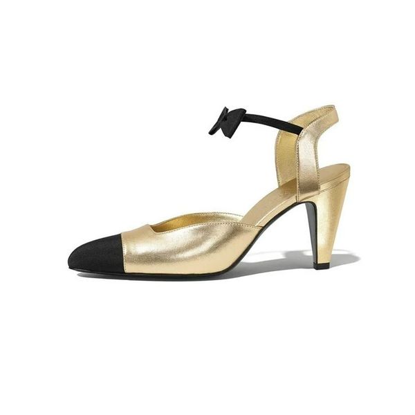 

2020 new women's genuine leather slingback pumps with bow heels paris mary janes butterfly-knot shoes for women in party, Black