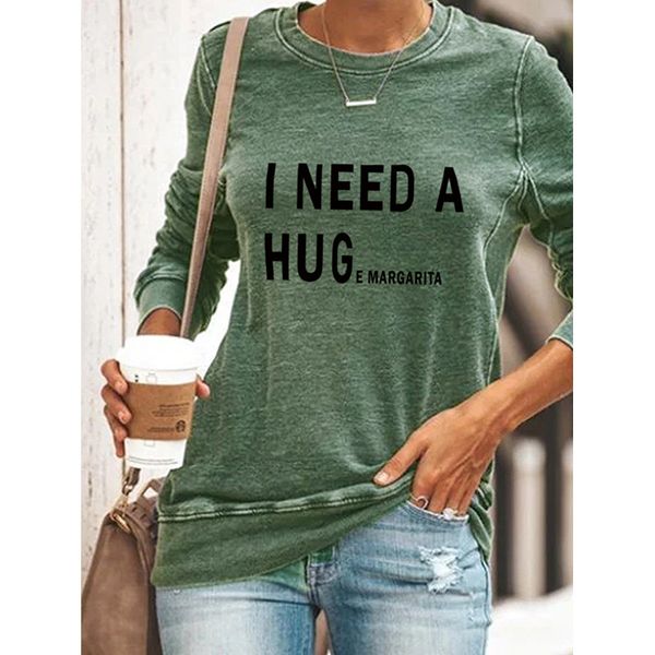 

e-baihui 2021 european and american new ladies' round neck long-sleeved pullover sweater casual letter printed sweater fg-a37, Black