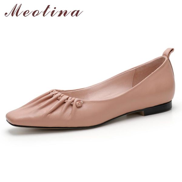 

meotina spring ballet flats shoes women casual pleated flat loafers shoes soft square toe boat ladies green 2020 size 40, Black