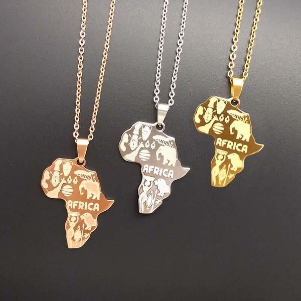 

africa map pendant necklace 4 colorfor women men ethiopian jewelry dog tags pendants hip hop necklaces for boy gifts jewelry, Silver