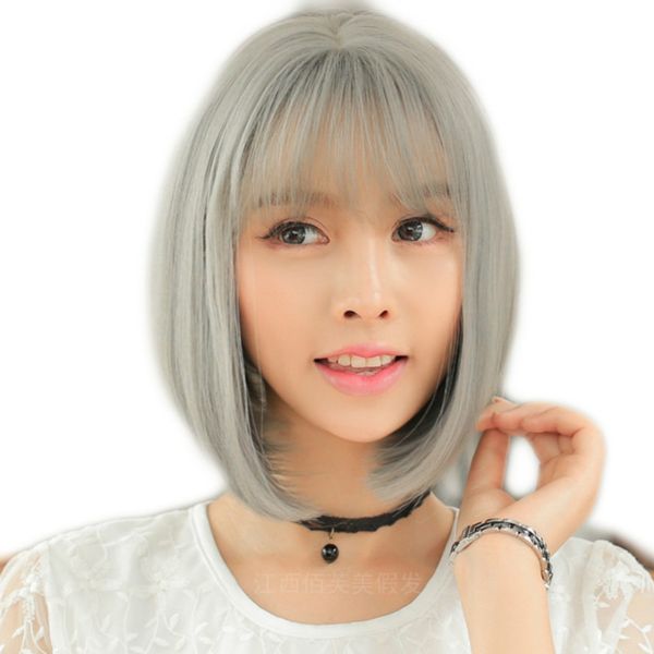 

european and american wig ladies short hair air bangs harajuku korean style wig headgear style, Black