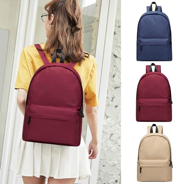

student fashion style large capacity canvas backpack solid color shoulder zipper bag high-quality backpack