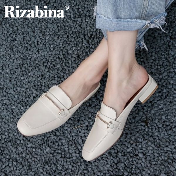 

rizabina women sandals shoes high-quality genuine leather slippers fashion strap toe low square heels shoes women size 33-43, Black