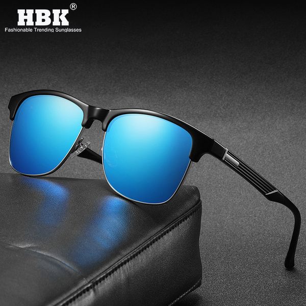 

mens square shades polarized sunglasses for outdoor sports vintage coating comfortable blue film black half frame eyewear, White;black