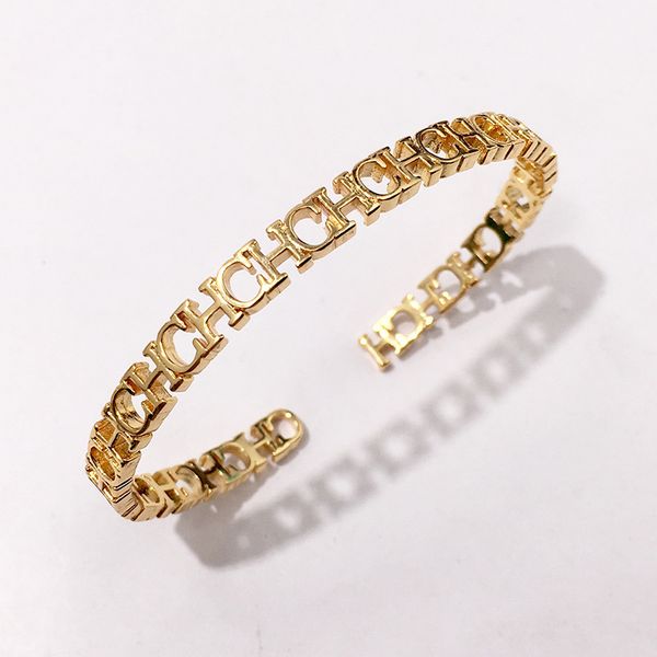 

selling copper-plated jewelry, exquisite fashion narrow version glossy chc letter opening bracelet, Black
