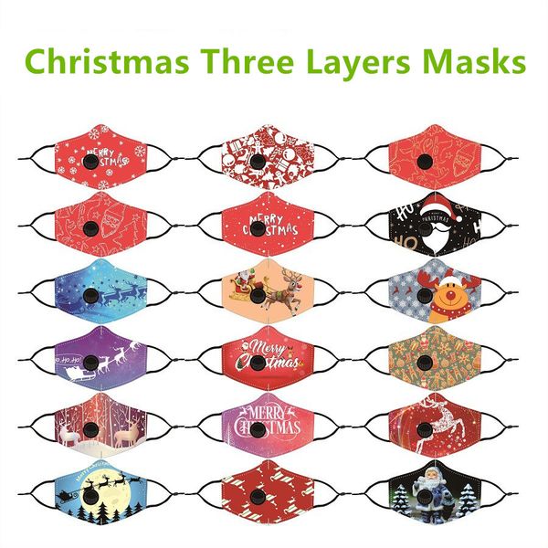 

2020 christmas kids filter cycling masks breathing valve anti dust pm 2.5 xmas designer face masks santa claus cotton 36 patterns mask, Black