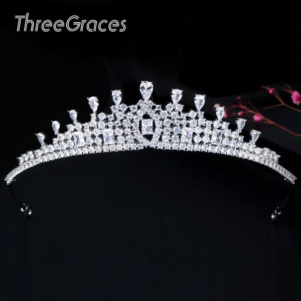 

threegraces noble женщины princess crown headdress цирконий диадема queen tiara аксессуары для волос pageant ювелирных изделий ha013, Golden;silver