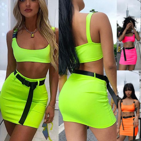 

women clothes set neon green tank short skirt set arrival womens matching sets party outfits ladies clothes summer set, Gray
