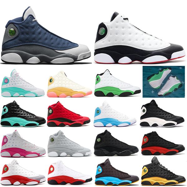 

13 13s flint men basketball shoes black cat bred luky aurora green hyper royal phantom playground mens sport trainers sneaker size 5.5-13