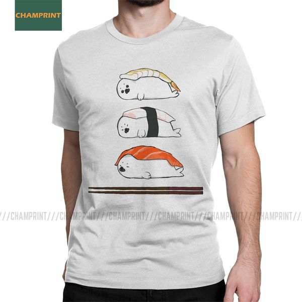 

sashimi except it's baby harp seals sushi men's t shirts food cute japan kawaii tee short sleeve t-shirts cotton printed