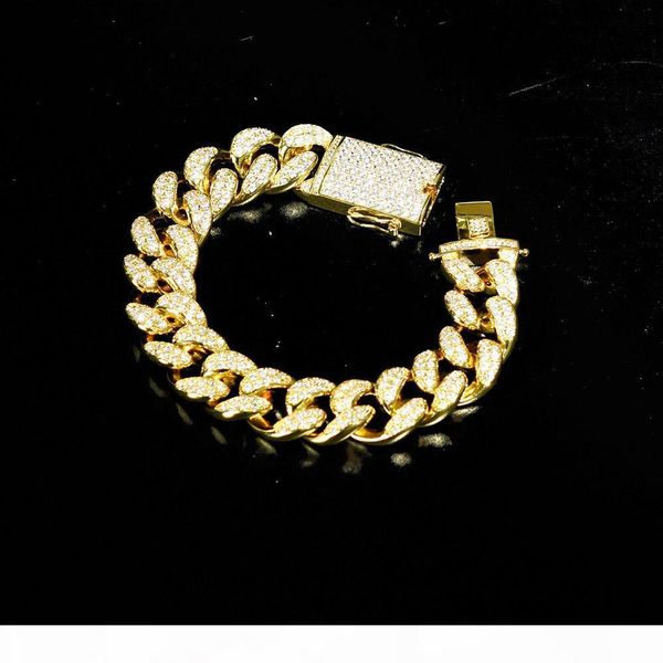 

20mm мужские циркон кубинский link браслет хип-хоп ювелирных изделий золота толстые тяжелый медный материал iced out cz цепи 7 «» - 9 «», Black
