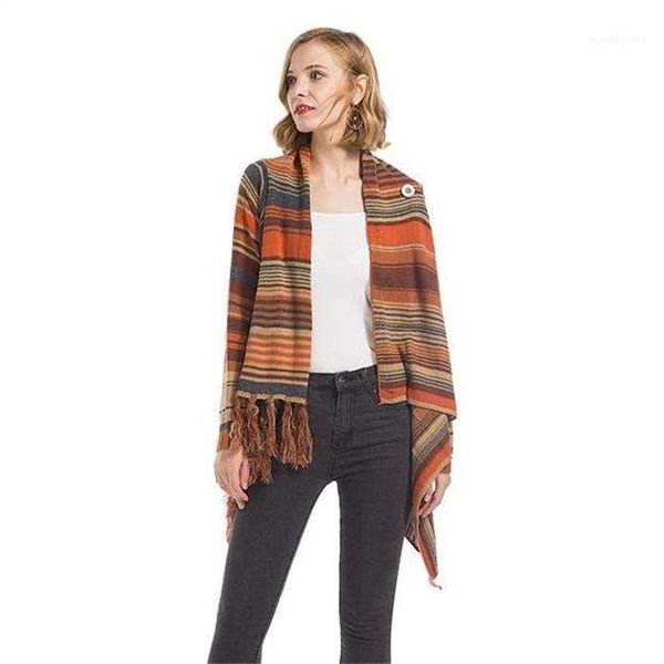 

sweater womens new designer knitting coat winter striped tassel sweater with button cardigan coat long sleeve, White;black