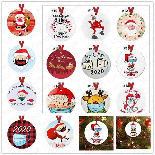 

2021 christmas ornaments face mask snowman round hanging pendant gifts santa claus letters print pendant tags xmas tree decoration f92103