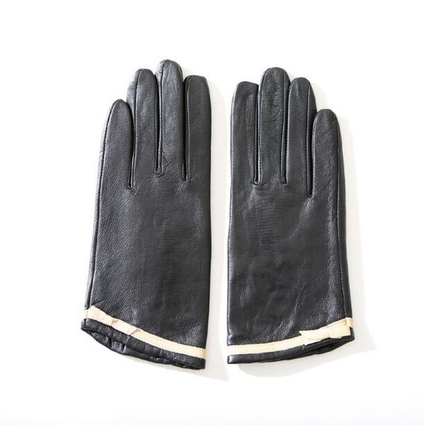 

women' genuine leather small bow glove lady' warm natural sheepskin leather fashion slim driving glove r2484, Blue;gray