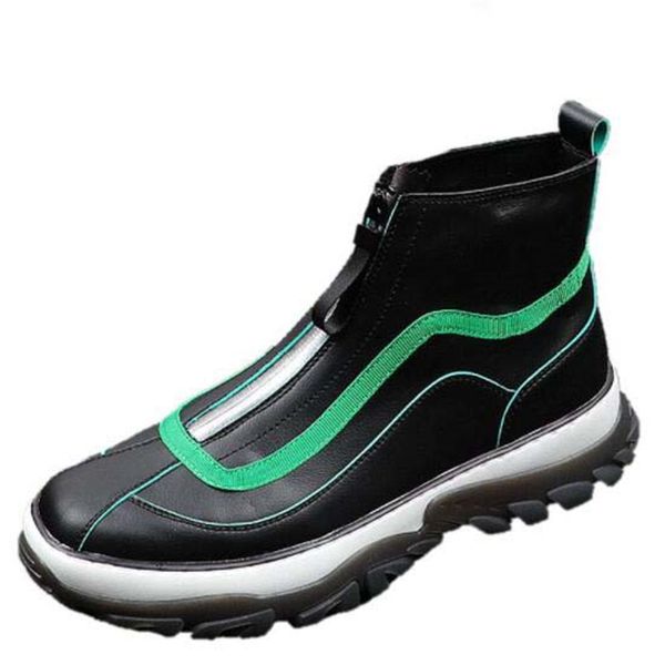 

men boots zip botas black green white booties men designers round toe chaussures homme thick bottom men's shoes