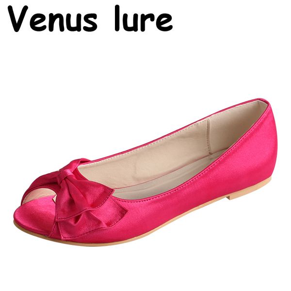 

23 colors peep toe wedding shoes flats for bride rose pink plus size 12, Black