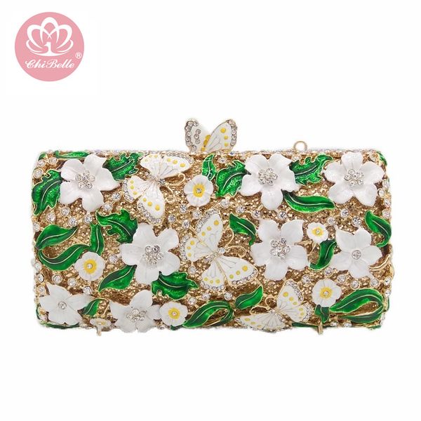 

chi belle flower butterfly rhinestone crystal shining evening clutch bag luxury pouch bling handbag mini pouch small 2020