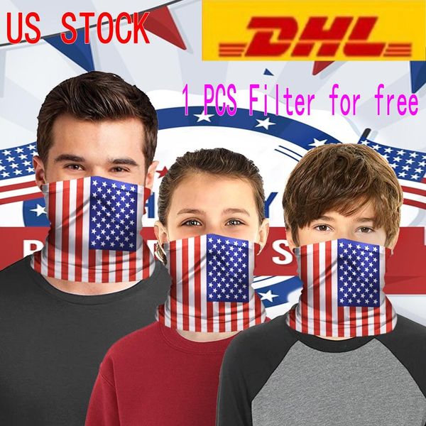 

us stock american flag printed protective mask adults kids sports riding masks mask bib magic towel with 1 filter for fy7142, Black