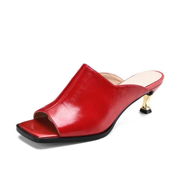 

summer women genuine leather shoes woman slippers comfortable leather high heeled breathable sandals lady shoes woman, Black