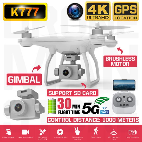 

rc quadcopter k777 drone 4k gps hd two-axis gimbal camera 5g wifi brushless motor sd card dron professional 30mins flight vs x35