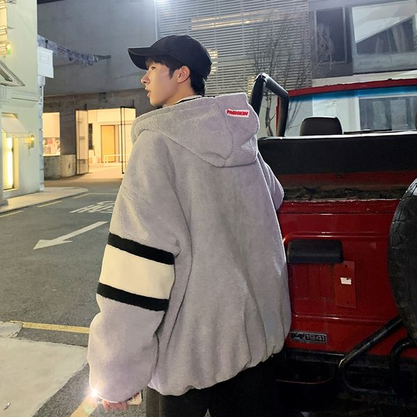 

men's down & parkas winter lamb hair jacket warm thick fashion parka men cross color casual hooded coat man wild loose cotton m-5xl, Black