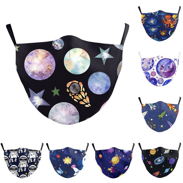 

planet cartoon printing reusable washable mask adjustable elastic strap face mask men and women dustproof outdoor protect masks