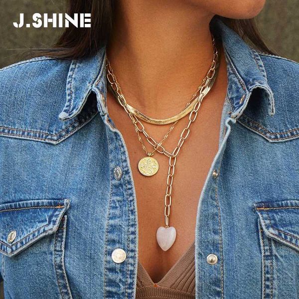

pendant necklaces jshine gothic long link chain resin heart coin pendants for women charm choker necklace woman fashion jewelry, Silver