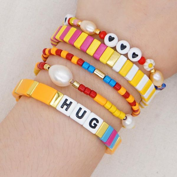

shinus freshwater pearls beads bracelets set femme enamel beads letter hug heart bracelet for women jewelry wholesale, Golden;silver