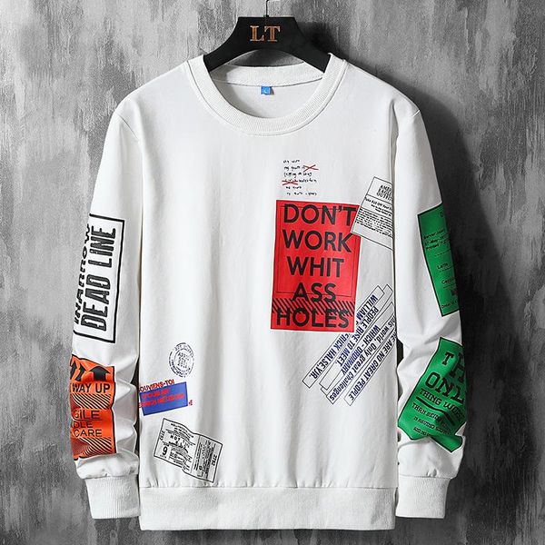 

autumn spring fashion oversize tshirt men's long sleeve casual o neck t-shirt for man tees men clothingm-5xl, Black