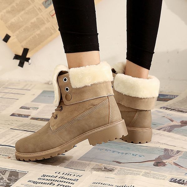 

women snow boots flat lace up winter warm plus size platform ladies warm shoes flock fur women shoes suede ankle boots female, Black