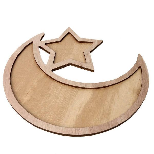 

islam eid moon star shape table decoration food serving tray deskwooden