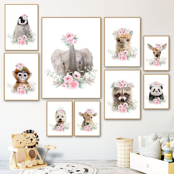 

elephant panda monkey llama raccoon penguin dog nordic posters and prints wall art canvas painting wall pictures kids room decor