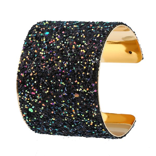 

elegant open bangles for women female punk wedding party multi colors sequins rhinestone cuff bangles brazalete mujer, Black
