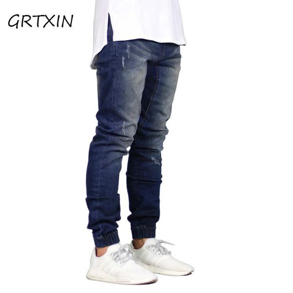 

fashion men jogger jeans stretch hip hop joggers denim jeans for men, Blue