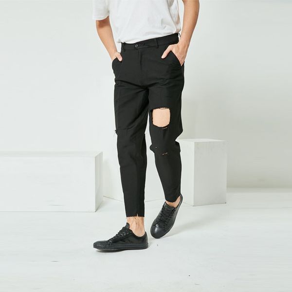 

s-5xlsummer new style original custom men's simple europe and the united states hole small foot nine cent jeans, Blue