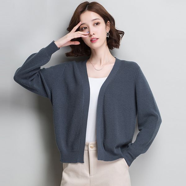 

womens clothing cardigans sweater solid color v-neck loose knitted winter new casual wool thin sweaters, White;black