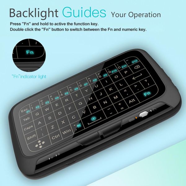 

cgjxsbacklit h18 2 .4ghz mini wireless qwerty keyboard full screen touchpad large fly air mouse h18 remote control backlight for android tv