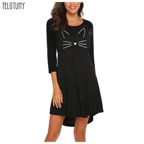 

telotuny new maternity dresses 3/4 sleeve cartoon cat printed nursing baby for breastfeeding dress women's pregnant dresses 924, White