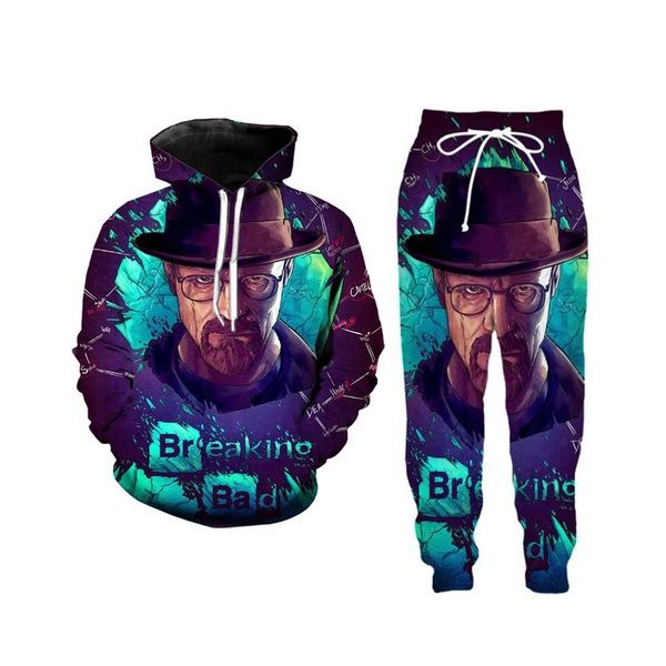 Felpa con cappuccio + pantaloni casual con stampa 3D divertente da uomo / donna di nuova moda Breaking Bad S273