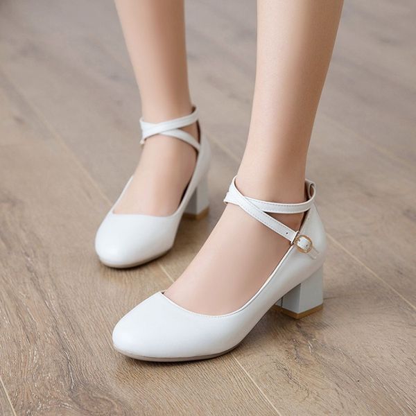 

pxelena cross tied gladiator pumps women square low heel shoes round toe 2020 spring autumn white black pink 34-43