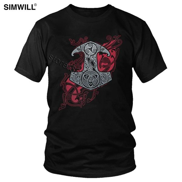 

classic vintage tshirt raven mjolnir t shirt cool summer cotton viking ordin t shirt men short sleeve round neck thor hummer tee