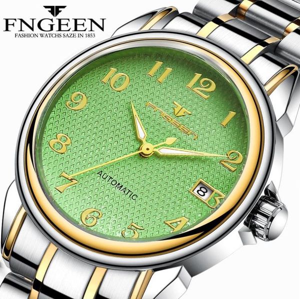 

fngeen 2020 male clock luminous men mechanical watches stainless steel strap mens watches automatic wristwatch, Slivery;brown