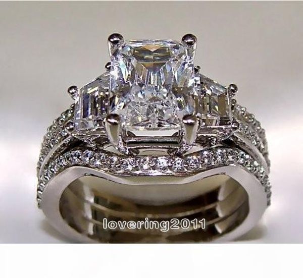 

choucong принцесса вырезать 5ct алмазного 10kt белое золото заполненных 3-в-1 engagement обручального кольца установить размер 5-11 подарок, Slivery;golden